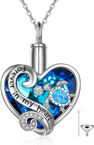 Vista 12 de WINNICACA 925 Sterling Silver Urn Necklaces for Ashes of Loved Ones A01-Tortuga marina-Oro blanco