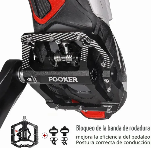 Vista 4 de FOOKER Pedales de bicicleta de montaña MTB, plataforma plana de 3 rodamientos, compatible con doble función sellada de aluminio sin clipless pedales