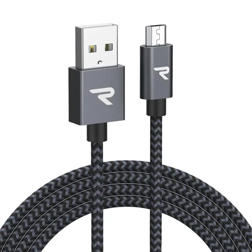 Vista 9 de RAMPOW - Cable micro USB [2 unidades/1 m] QC 3.0, cargador y sincronizador de carga rápida para Android, cables micro USB de nailon trenzado