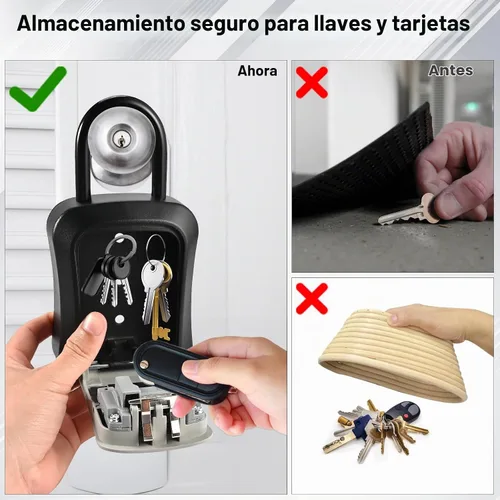 Vista 7 de L Caja de cerradura grande con llave, 4.5"x3.7"x1.5" impermeable Kirsite Lockbox Caja de bloqueo de combinación para llaves al aire libre, caja