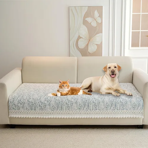 Vista 27 de HANDONTIME Funda de sofá de algodón suave apta para mascotas, elegante funda de sofá para mascotas con bordado, protector de sofá para perros
