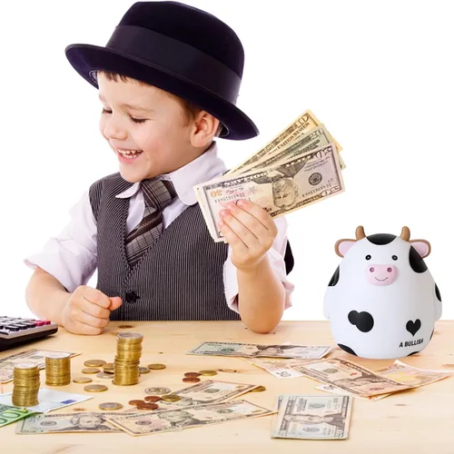 Vista 7 de H&W Alcancía de vaca, tamaño L, caja de monedas irrompible para niños, lindo banco de dinero de animales para cumpleaños para niños y niñas, cajas