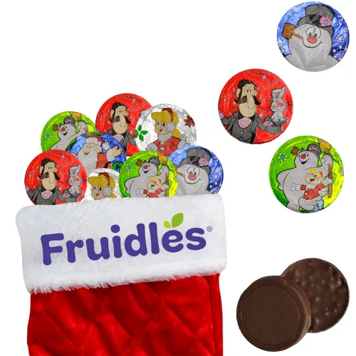 Vista 2 de Fruidles Discos Temáticos de Muñeco de Nieve de Chocolate con Leche Navideño, Doble Crujiente, Rellenos para Bolsas de Fiesta, Envueltos