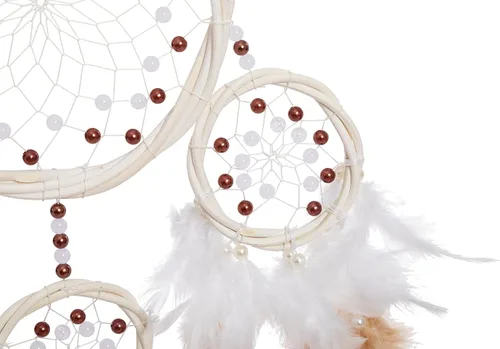 Vista 8 de Atrapasueños grandes de ratán, pluma de gallo marrón con perla de lujo, multianillo, atrapasueños hecho a mano para dormitorio, atrapasueños