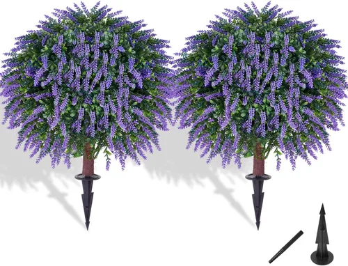 Vista 9 de Árbol de bola de pascua artificial de 26 pulgadas, paquete de 2, resistente Poinsetia