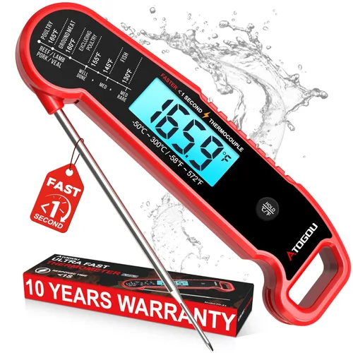 Vista 12 de Atogou Termómetro profesional para carne digital, lectura instantánea <1 segundo, color negro ±0.5℉Accuracy, IP67 Waterproof, Thermocouple Sensor