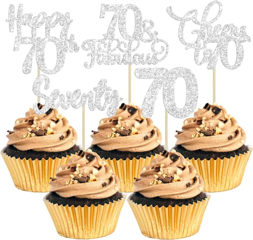 Vista 43 de Paquete de 30 adornos para cupcakes con purpurina de doble dígito para cumpleaños de 10 años, para cumpleaños, aniversario, fiesta, suministros