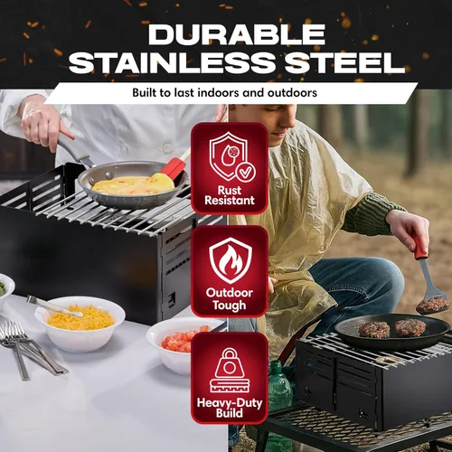 Vista 5 de Chef Master Cubierta para Estufa de Butano - Ajuste Universal para Cualquier Tamaño Estándar - Protector de Viento Plegable de Acero Negro Premium