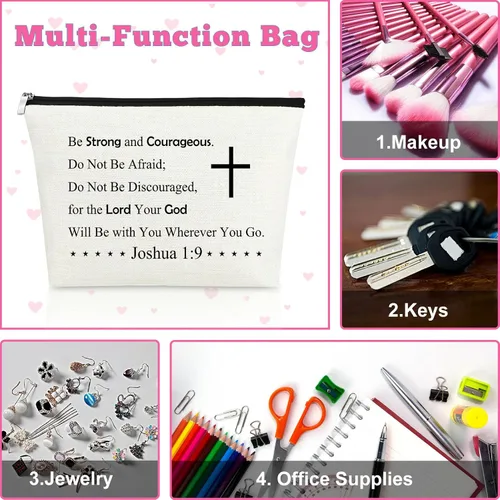 Vista 7 de Mxrymvu Regalos cristianos para mujer bolsa de maquillaje, Josué 1:9