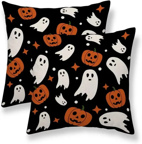 Vista 12 de Juego de 2 fundas de almohada de otoño de 16 x 16 pulgadas, con estampado de calabaza de otoño naranja quemado, fundas decorativas para cojín