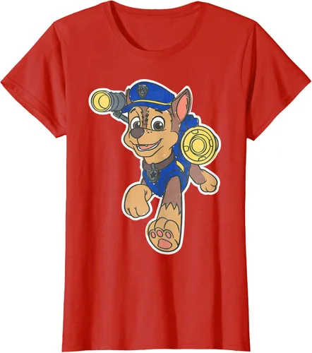 Vista 107 de Paw Patrol Chase Character Patch - Camiseta negra de manga corta con cuello redondo y ajuste clásico, talla S Negro