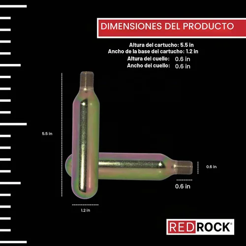 Vista 3 de RedRock Cartucho de CO₂ de 1.59 oz (60 cc) - Recipiente de CO2 roscado 5/8-18 UNF para chalecos salvavidas inflables, chalecos con bolsa de aire