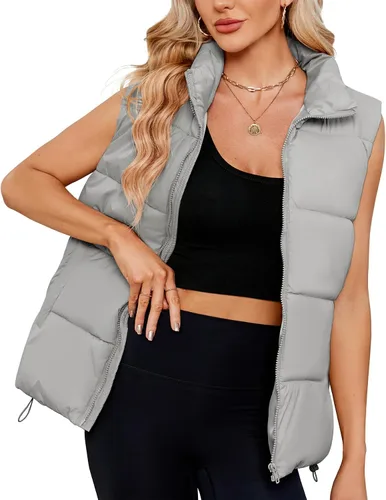 Vista 11 de Century Star Chaleco acolchado para mujer, ropa de abrigo, chaleco acolchado de gran tamaño 2024, chaquetas con bolsillos Negro