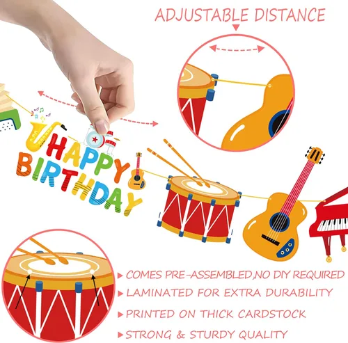 Vista 3 de Cartel dorado para fiesta de cumpleaños con instrumentos musicales, instrumentos musicales, decoraciones colgantes para músico, fiesta