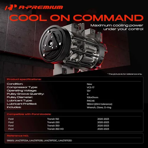 Vista 2 de A-Premium Compresor de aire acondicionado AC con embrague Compatible con Ford Transit-150, Transit-250, Transit-350, Transit-350 HD, 2020 2021