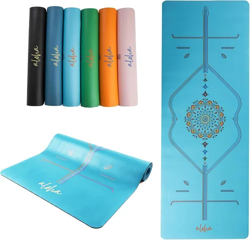 Vista 10 de Aloha Bliss - Tapete de yoga – Goma natural antideslizante, ecológica y resistente al sudor, alfombrilla de entrenamiento gruesa, 72 x 27 pulgadas