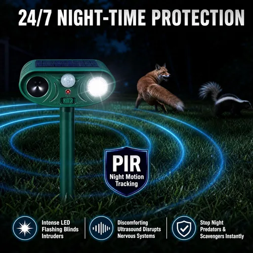 Vista 7 de 2026 Sonic Fortress Pro Deer Repellent Motion Activated Cat Deterrent Outdoor Solar Ultrasonic Animal Repeller with Strobe Light for Skunk Rabbit