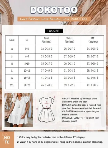 Vista 5 de Dokotoo Vestido corto de verano para mujer con cuello en V, cordón y volantes, manga corta, bolsillos laterales, mini vestido de verano