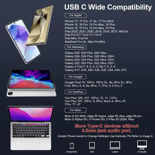 Vista 7 de Auriculares con cable USB C para Samsung Galaxy Negro