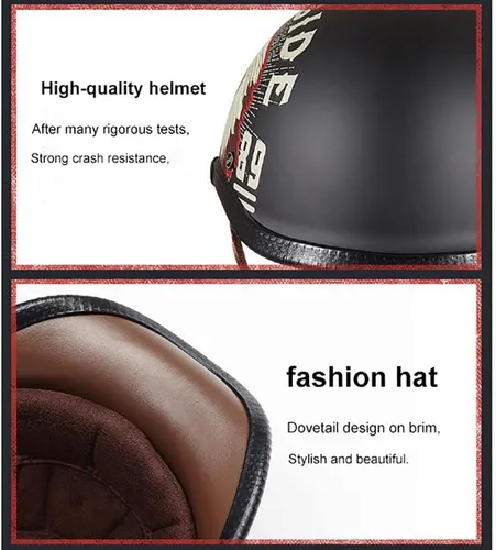 Vista 5 de Casco de motocicleta vintage, medio casco retro para motocicleta, gorra de béisbol, casco de motocicleta de cara abierta, para adultos, hombres