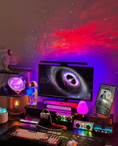 Vista 8 de Proyector de Galaxia de Astronauta para Dormitorio, Proyector de Estrellas Ajustable 360° con Control Remoto y Temporizador, Lámpara de Luz