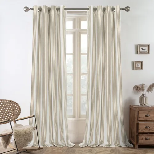 Vista 76 de DriftAway Chris Linen - Cortinas opacas con capa térmica y reductora de sonido, 63 pulgadas de largo para dormitorio, cortinas estampadas a rayas
