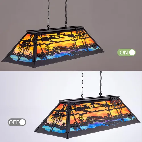 Vista 5 de TOCHIC Lámpara de mesa de billar vintage de 48 pulgadas, lámpara de araña de comedor de granja de 6 luces, lámpara de billar con estilo Tiffany