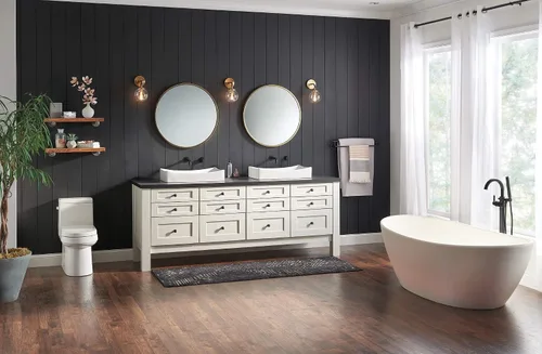 Vista 4 de Delta Faucet Trinsic vestiduras de llave para lavabo, de montaje de pared, con mango individual, T3559LF-BLWL Negro mate