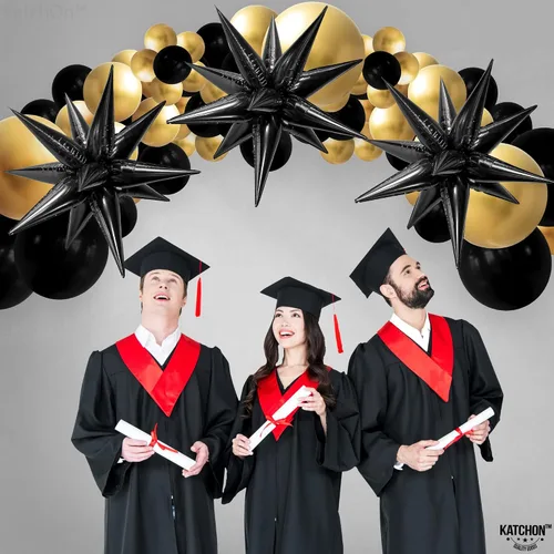 Vista 5 de Globos de papel de aluminio con forma de cono de estrella en explosión, negro, 20 pulgadas, para decoraciones de cumpleaños y graduaciones 2022, 50