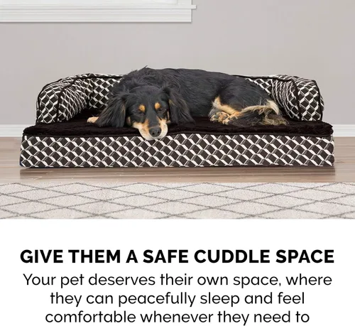 Vista 9 de Furhaven Pet – Sofá de felpa ortopédica para perro, cama con forma de L, tumbona ergonómica con contorno de cuna, cama para perros y gatos, varios