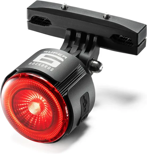 Vista 8 de ROCKBROS Luz trasera de bicicleta inteligente, ángulo ajustable y doble montaje luces traseras de bicicleta, cuentas potentes con diseño óptico