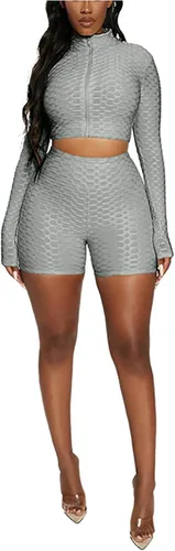 Vista 3 de Conjunto deportivo de 2 piezas para mujer, camiseta corta deportiva de manga larga y cintura alta para yoga