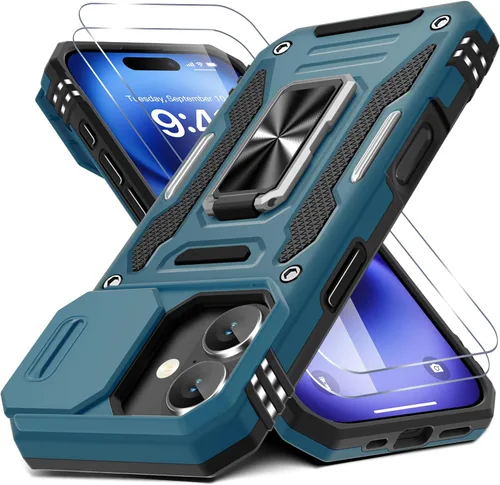 Vista 30 de DEERLAMN Funda para iPhone Air de 6.5 pulgadas con cubierta deslizante para cámara + protector de pantalla (2 paquetes), soporte de anillo giratorio