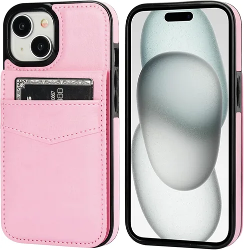 Vista 39 de KIHUWEY - Funda tipo cartera compatible con iPhone 15 con soporte para tarjetas de crédito, cierre magnético, soporte de cuero premium, cubierta
