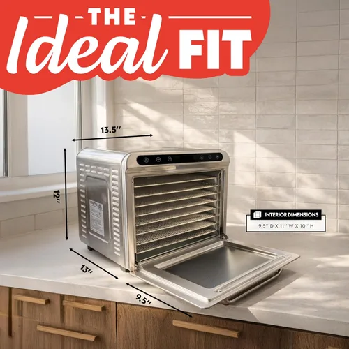 Vista 8 de Gourmia Deshidratador de alimentos de 8 bandejas – Secador digital de alimentos de acero inoxidable para carne seca, frutas y hierbas, control