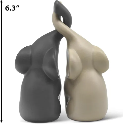 Vista 4 de Vaudagio Pareja Amorosa de Elefantes en Beige y Gris - Escultura Moderna de Cerámica - Figura Decorativa como Juego - Figura de Decoración 16 cm