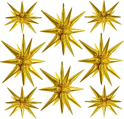 Vista 69 de TONIFUL 4 globos 4D enormes de estrella negra de 22 pulgadas, globos de aluminio de Mylar de estrella explosión para suministros de fiesta, telón