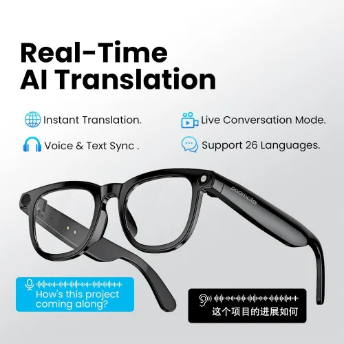 Vista 6 de Padmate Viewmate - Lentes inteligentes AI con cámara, grabación HD 1080P y control de voz, lentes de traducción Bluetooth con 164 idiomas