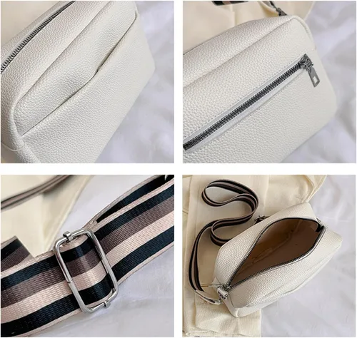Vista 7 de Bolsos cruzados para mujer, elegante bolso de hombro con correa de guitarra ancha, bolso cruzado casual para cámara, bolso cruzado de cuero