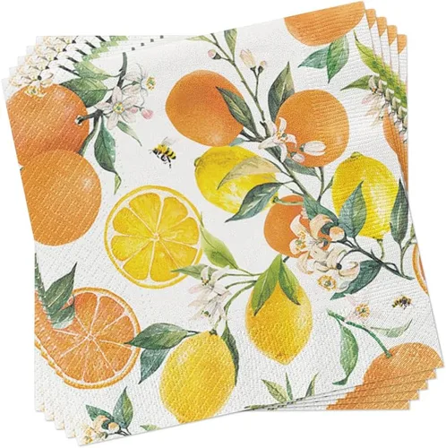 Vista 2 de Servilletas de papel de limón cítrico con abejas 40 servilletas de cóctel, servilletas de papel de decoupage, servilletas de abeja, servilletas