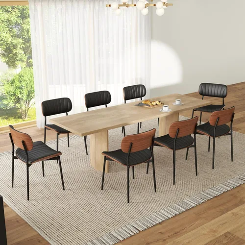Vista 10 de HENGJIANYI Bentwood - Juego de 2 sillas de comedor modernas de piel sintética con patas de metal, sillas de cocina tapizadas de mediados de siglo