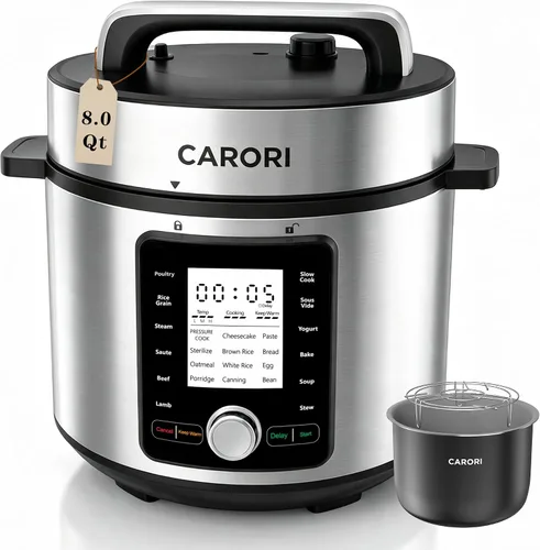 Vista 13 de CARORI Olla a presión eléctrica 9 en 1 de 6 cuartos, olla interior de acero inoxidable, cocina multifunción programable de 12 con diseño