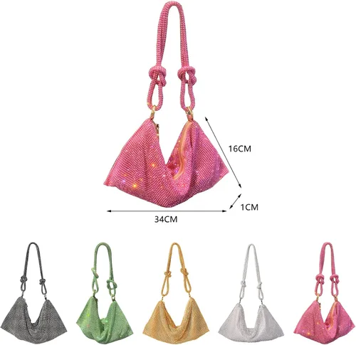 Vista 6 de BestAlice Monederos de diamantes de imitación para mujer, bolsa de cristal hobo de 13 x 6 pulgadas, elegante bolso de noche brillante para fiesta