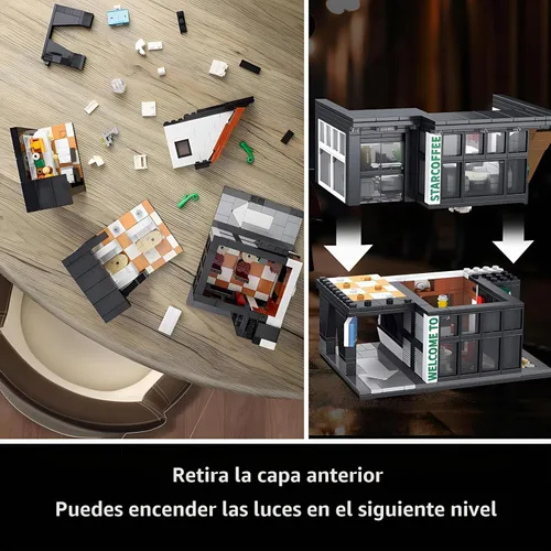 Vista 6 de CSNRHG - Bloques de construcción de juguete, vista de la calle de una cafetería, modelo de arquitectura de la ciudad, juego de construcción