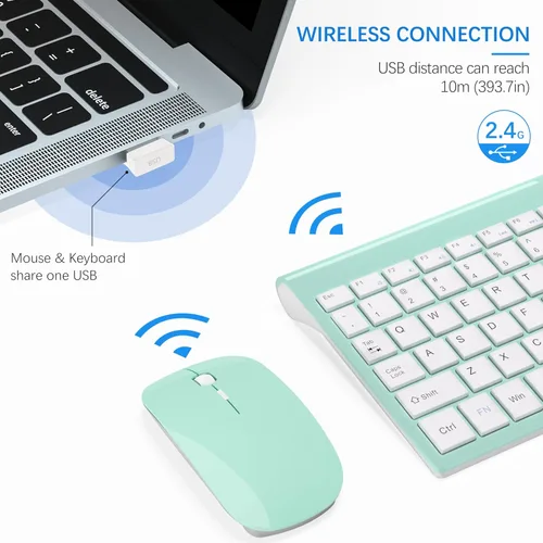 Vista 3 de Combo de teclado y mouse inalámbrico ultradelgado, TopMate 2.4G, mouse USB compacto silencioso de 2400DPI y teclado de interruptor de tijera