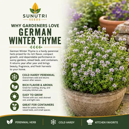 Vista 9 de Semillas de tomillo alemán de invierno para plantar, semillas de hierbas perennes resistentes al frío, tomillo culinario sin OMG para jardines