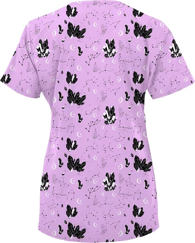 Vista 4 de Conjunto médico de enfermería para mujer, camiseta estampada GT 4FLEX y pantalón deportivo, piedra preciosapantalón negro, talla XL, GemstoneBlack