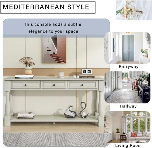 Vista 6 de Merax Long Console Table with Drawers and Shelf for Entryway, 63" Sofa Table Behind Couch for Living Room, Antique White
