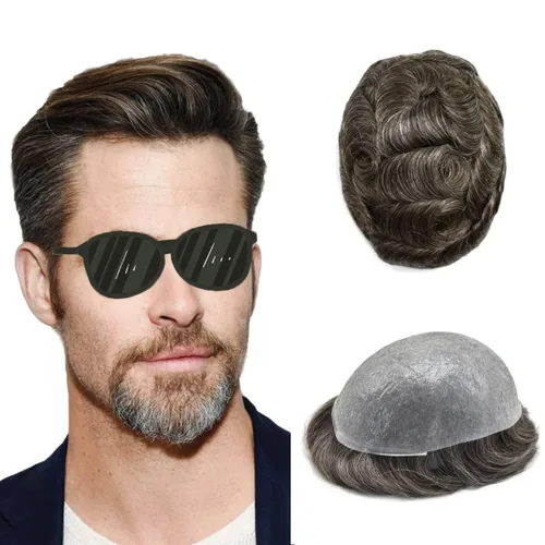 Vista 52 de Pieza de pelo para hombre, sistema de reemplazo de cabello de piel ultra fina para hombres, pieza de pelo de tupé para hombres, cabello humano real