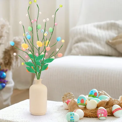 Vista 3 de 6 palillos artificiales de huevos de Pascua, ramas florales, coloridos huevos de Pascua, guirnalda de huevos de Pascua, palillos de flores, ramo